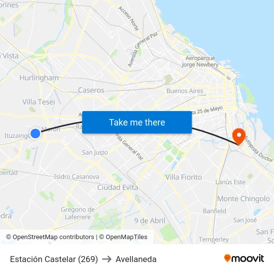 Estación Castelar (269) to Avellaneda map