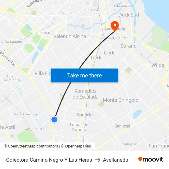 Colectora Camino Negro Y Las Heras to Avellaneda map