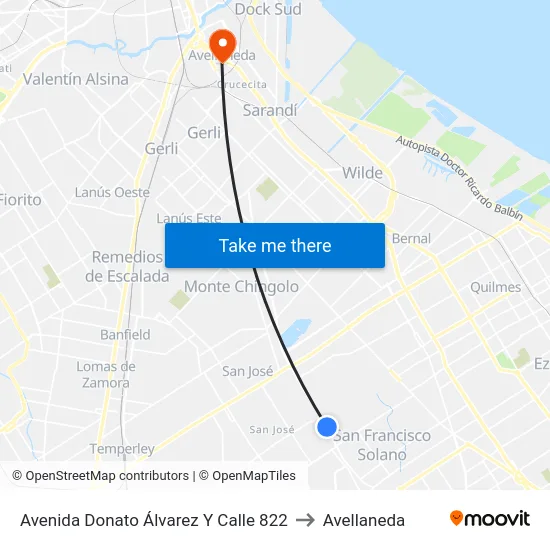 Avenida Donato Álvarez Y Calle 822 to Avellaneda map