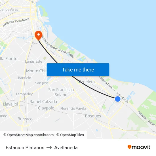 Estación Plátanos to Avellaneda map