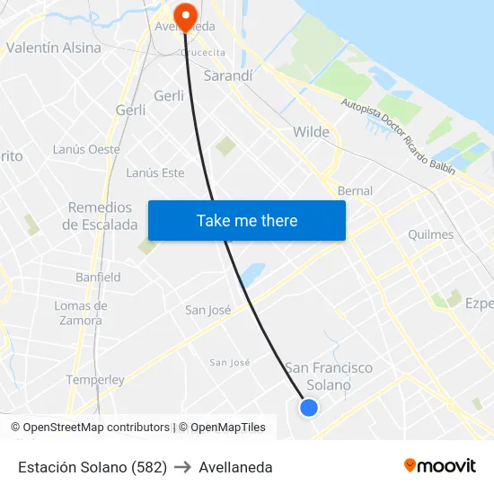 Estación Solano (582) to Avellaneda map