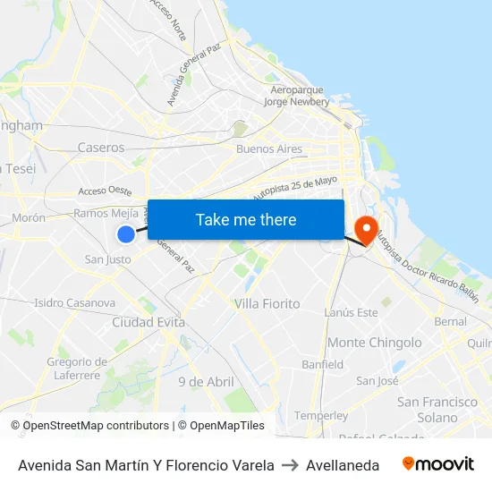 Avenida San Martín Y Florencio Varela to Avellaneda map