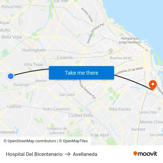 Hospital Del Bicentenario to Avellaneda map