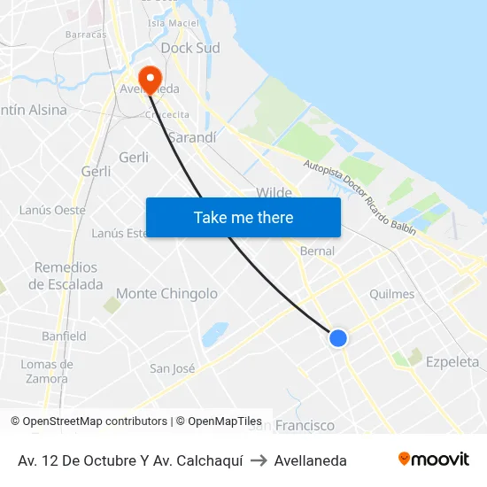 Av. 12 De Octubre Y Av. Calchaquí to Avellaneda map