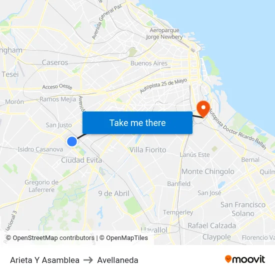 Arieta Y Asamblea to Avellaneda map