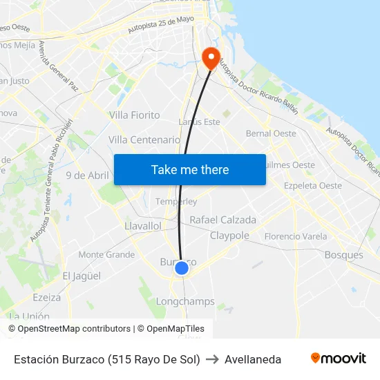 Estación Burzaco (515 Rayo De Sol) to Avellaneda map