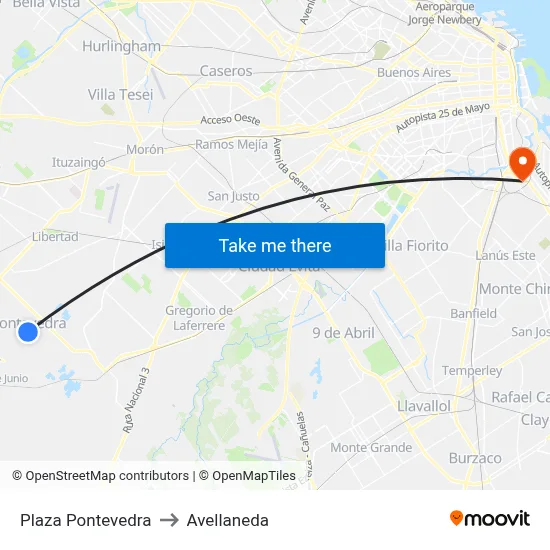 Plaza Pontevedra to Avellaneda map