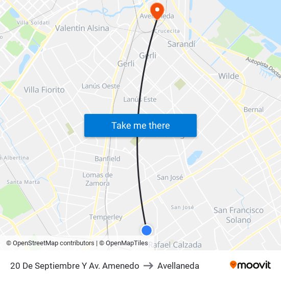 20 De Septiembre Y Av. Amenedo to Avellaneda map