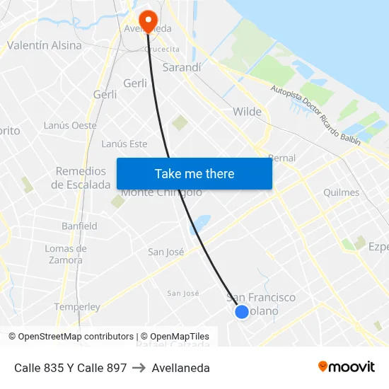 Calle 835 Y Calle 897 to Avellaneda map