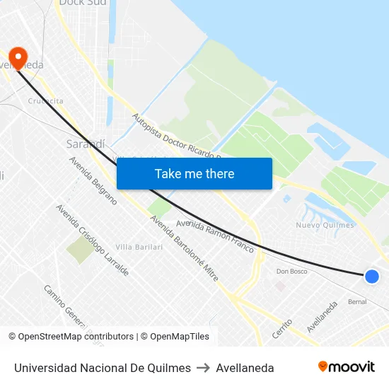 Universidad Nacional De Quilmes to Avellaneda map