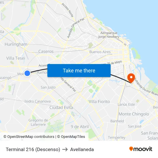 Terminal 216 (Descenso) to Avellaneda map