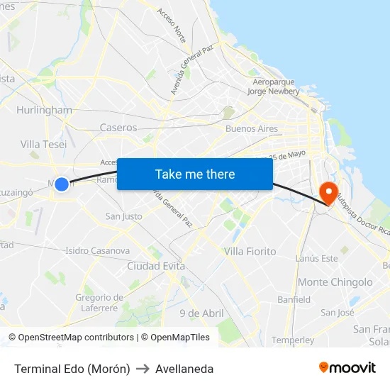 Terminal Edo (Morón) to Avellaneda map