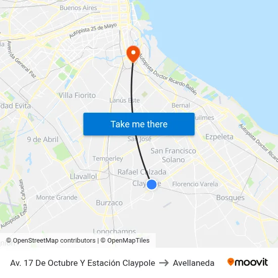 Av. 17 De Octubre Y Estación Claypole to Avellaneda map