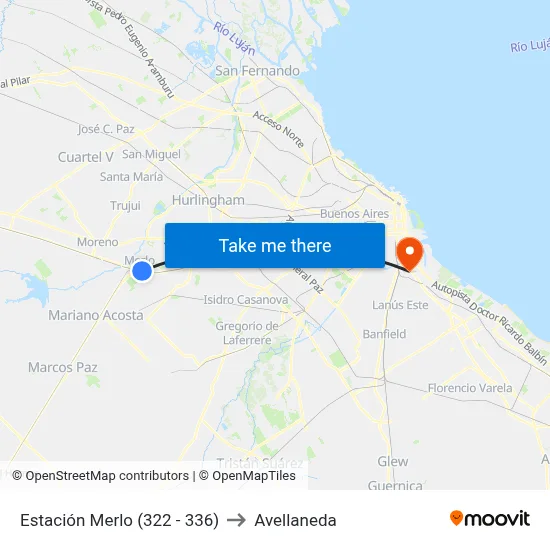 Estación Merlo (322 - 336) to Avellaneda map