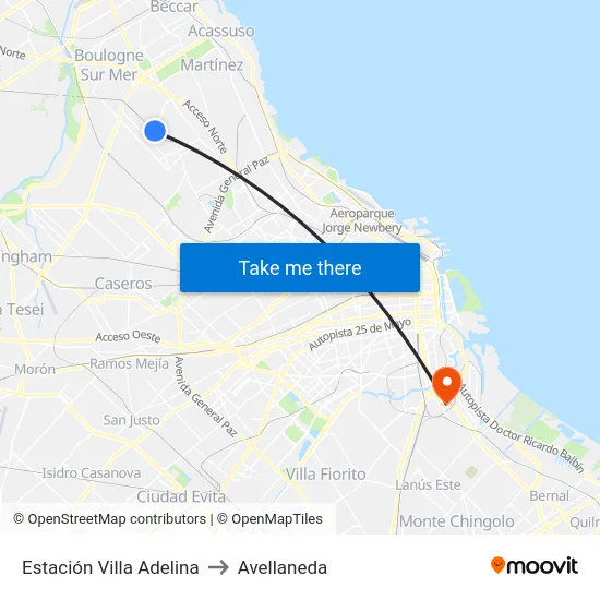 Estación Villa Adelina to Avellaneda map