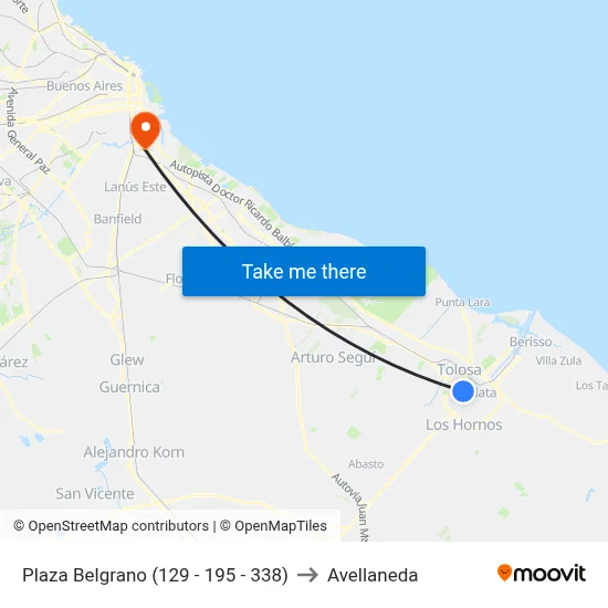 Plaza Belgrano (129 - 195 - 338) to Avellaneda map