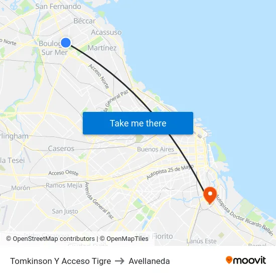 Tomkinson Y Acceso Tigre to Avellaneda map