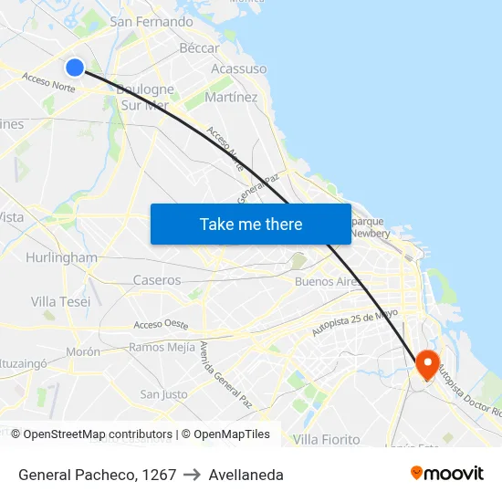 General Pacheco, 1267 to Avellaneda map
