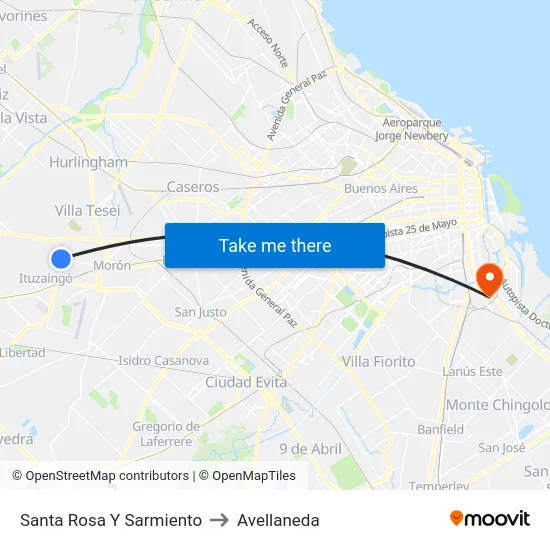 Santa Rosa Y Sarmiento to Avellaneda map