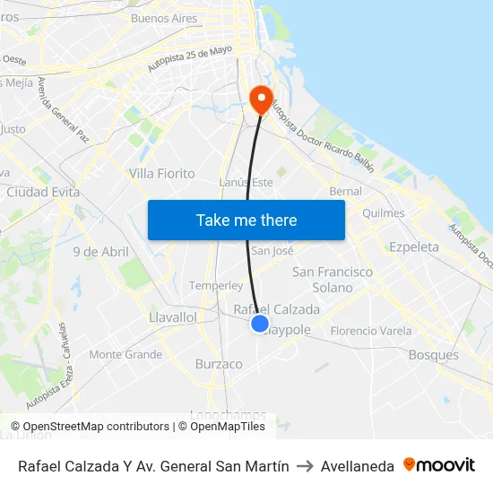 Rafael Calzada Y Av. General San Martín to Avellaneda map