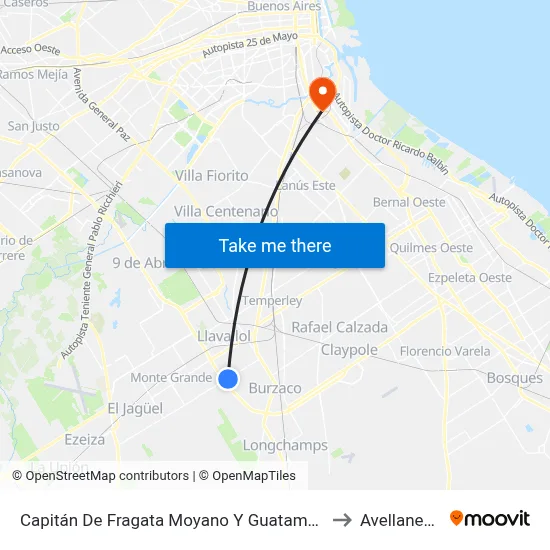 Capitán De Fragata Moyano Y Guatambú to Avellaneda map