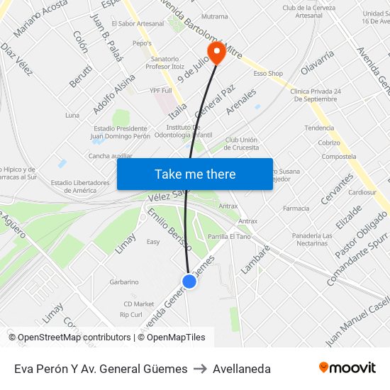 Eva Perón Y Av. General Güemes to Avellaneda map
