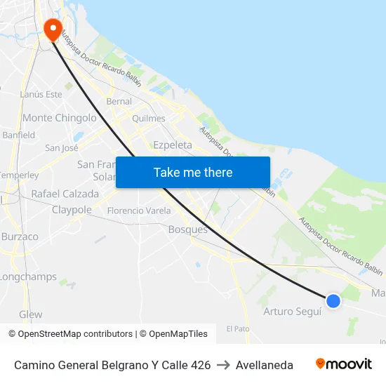 Camino General Belgrano Y Calle 426 to Avellaneda map