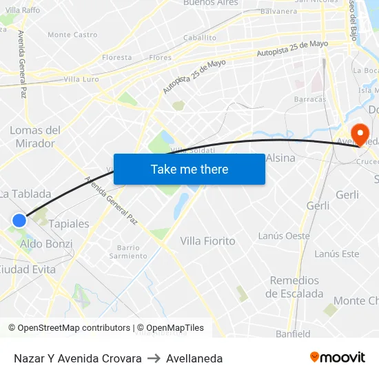Nazar Y Avenida Crovara to Avellaneda map