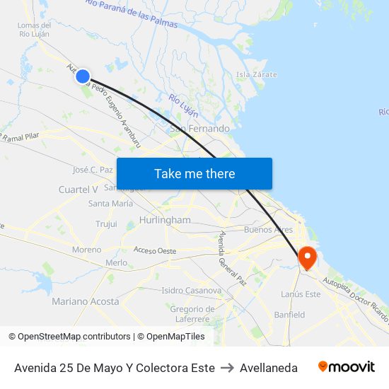 Avenida 25 De Mayo Y Colectora Este to Avellaneda map