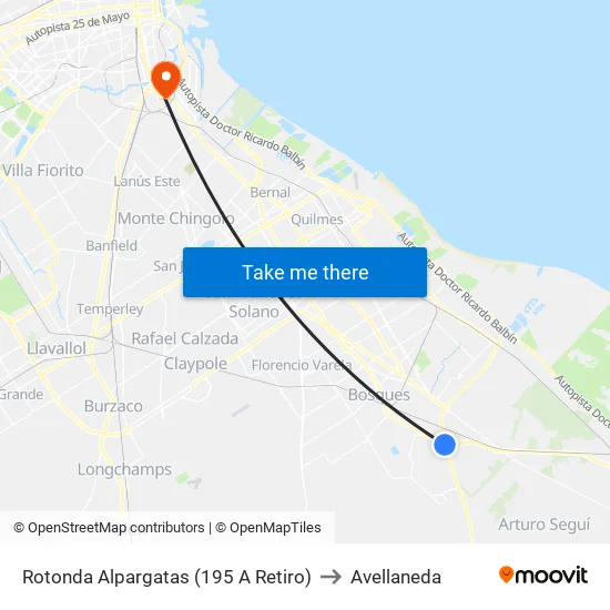 Rotonda Alpargatas (195 A Retiro) to Avellaneda map
