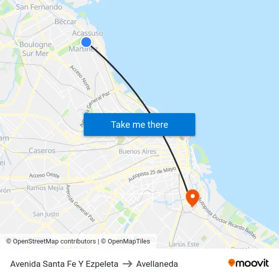 Avenida Santa Fe Y Ezpeleta to Avellaneda map