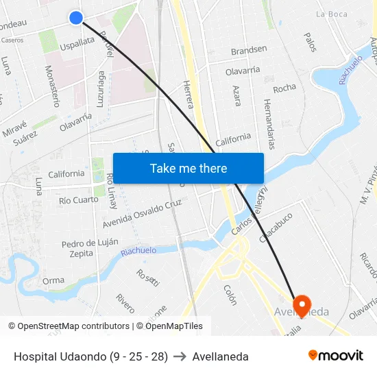 Hospital Udaondo (9 - 25 - 28) to Avellaneda map