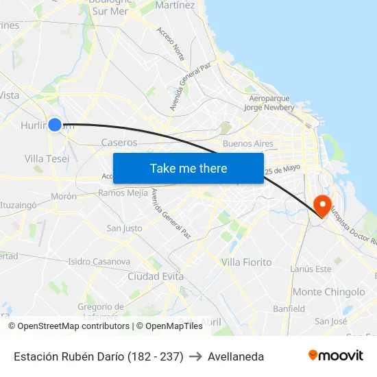 Estación Rubén Darío (182 - 237 - 463-443) to Avellaneda map