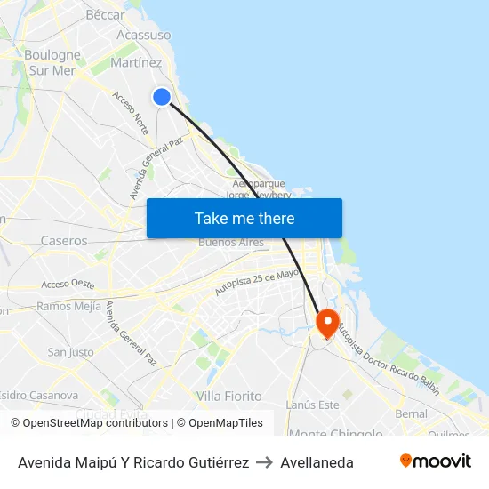 Avenida Maipú Y Ricardo Gutiérrez to Avellaneda map