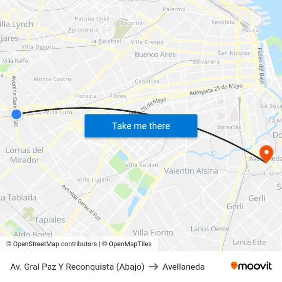 Av. Gral Paz Y Reconquista (Abajo) to Avellaneda map