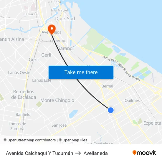 Avenida Calchaquí Y Tucumán to Avellaneda map
