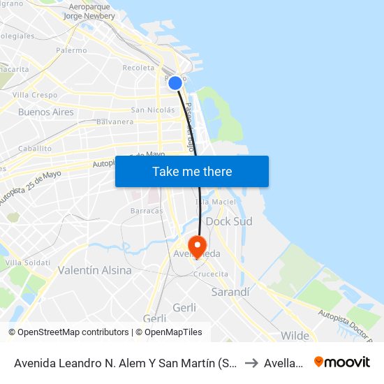 Avenida Leandro N. Alem Y San Martín (Sheraton Hotel) to Avellaneda map