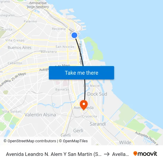 Avenida Leandro N. Alem Y San Martín (Sheraton Hotel) to Avellaneda map