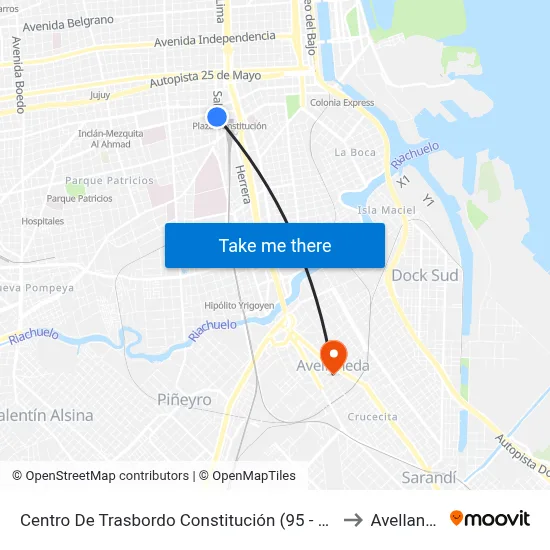 Centro De Trasbordo Constitución (95 - 96 - 151) to Avellaneda map