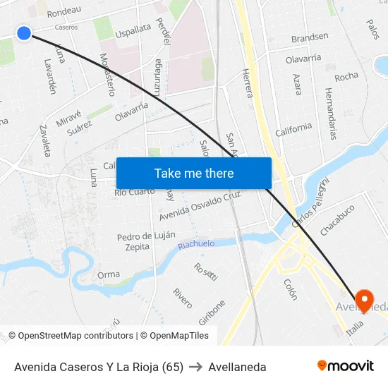Avenida Caseros Y La Rioja (65) to Avellaneda map