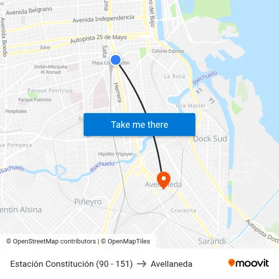 Estación Constitución (90 - 151) to Avellaneda map