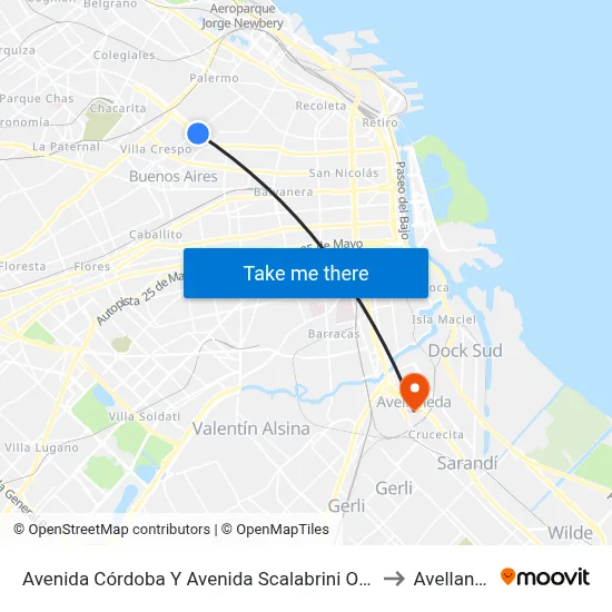Avenida Córdoba Y Avenida Scalabrini Ortiz (140) to Avellaneda map