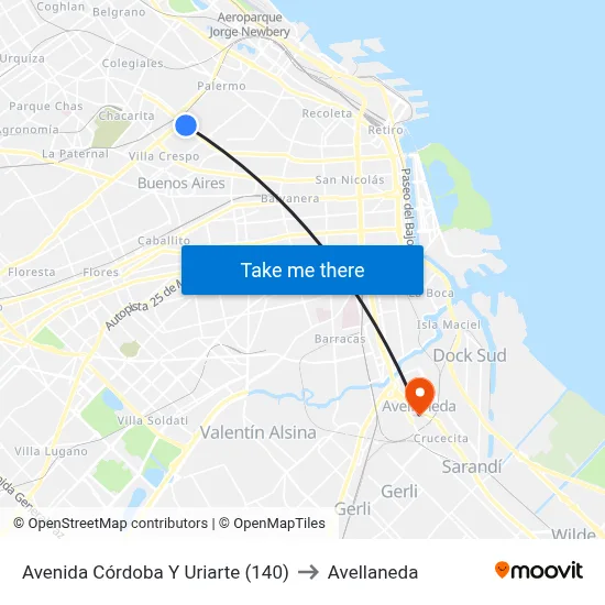 Avenida Córdoba Y Uriarte (140) to Avellaneda map