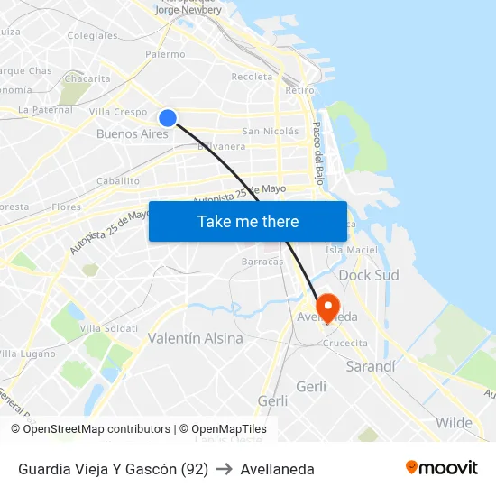 Guardia Vieja Y Gascón (92) to Avellaneda map