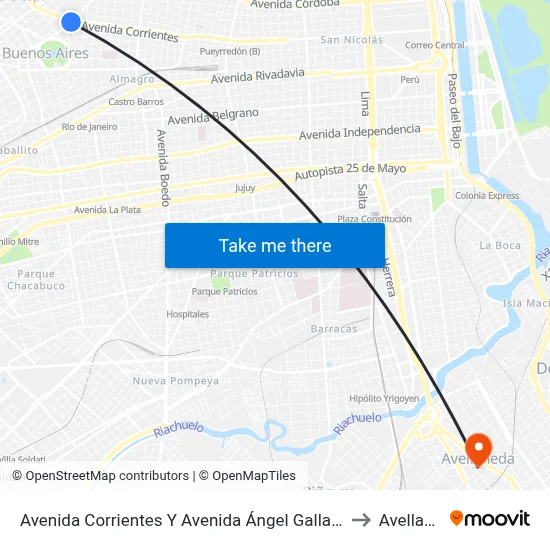 Avenida Corrientes Y Avenida Ángel Gallardo (106 - 109) to Avellaneda map