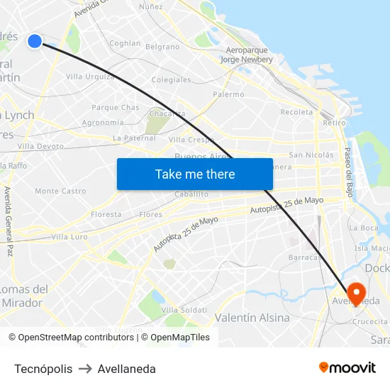 Tecnópolis to Avellaneda map