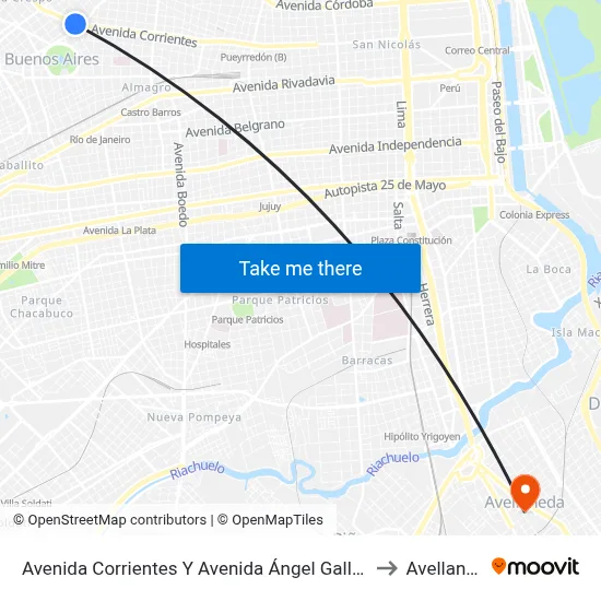 Avenida Corrientes Y Avenida Ángel Gallardo (19) to Avellaneda map