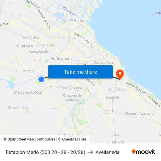 Estación Merlo (503 20 - 28 - 20/28) to Avellaneda map