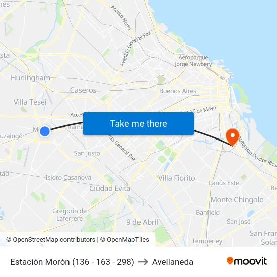 Estación Morón (136 - 163 - 298) to Avellaneda map