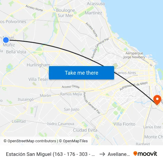 Estación San Miguel (163 - 176 - 303 - 440) to Avellaneda map
